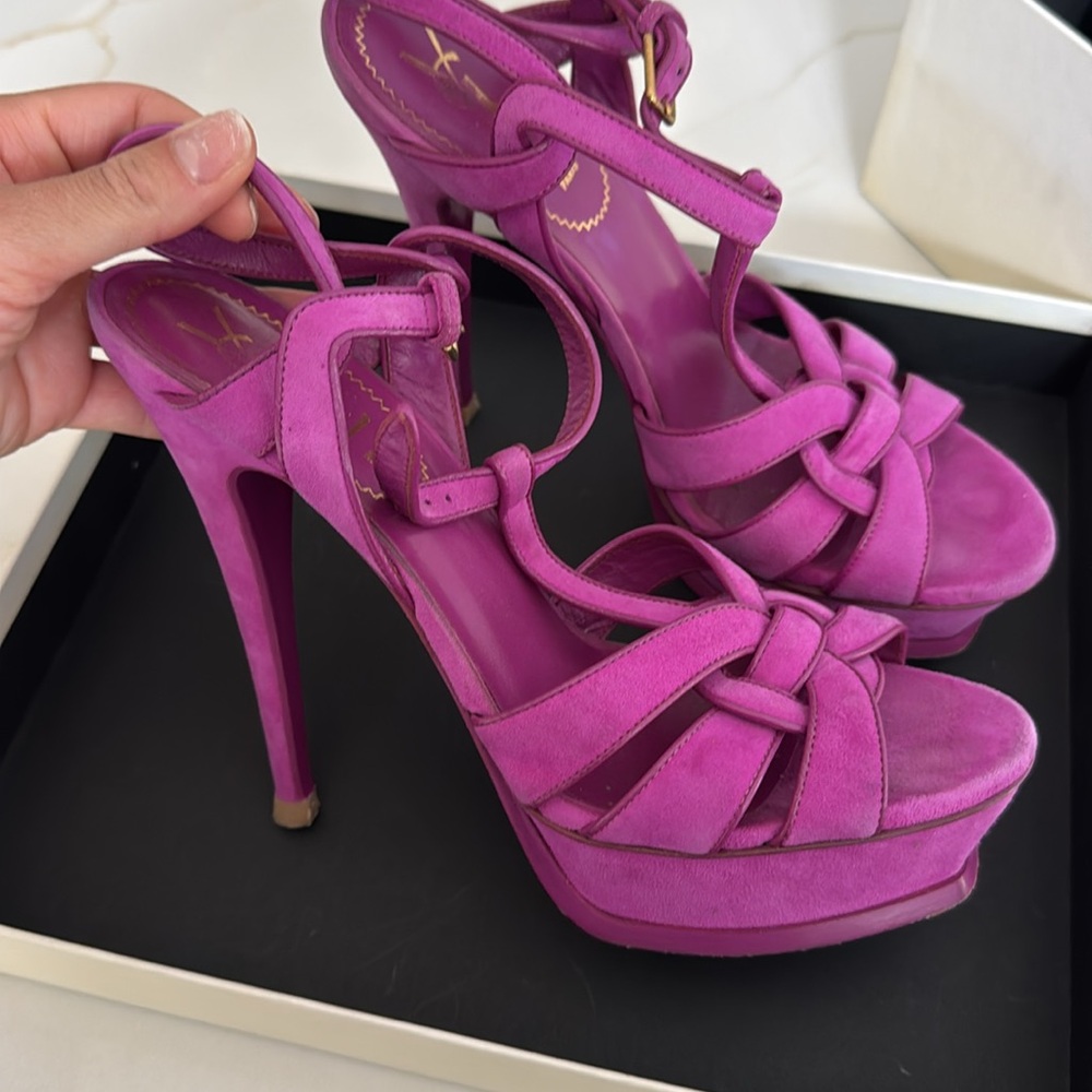 Yves Saint Laurent Suede Tribute Platform Sandals Size 38 1/2 - Picture 5 of 10